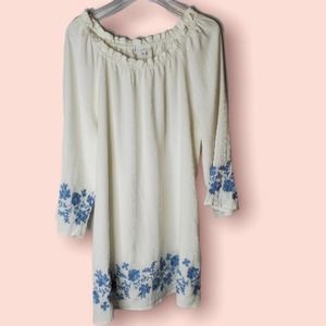 J. Jill Dress, White with blue embroidered flowers, LG